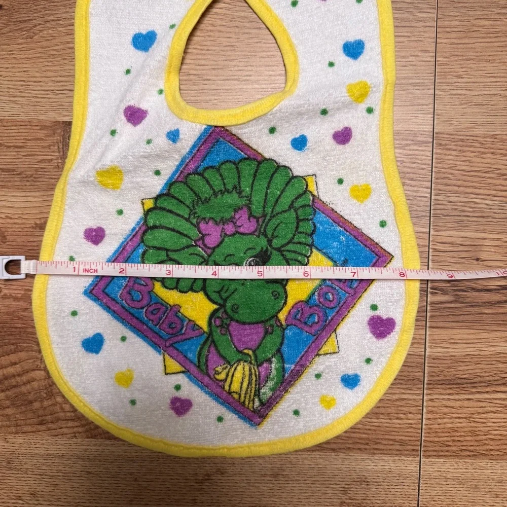Vintage 90s Baby Bop Barney Terry Cloth Baby Bib Vinyl Backed